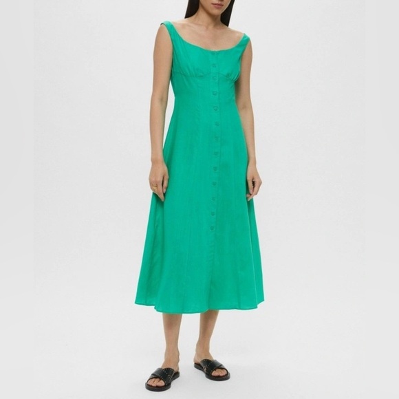 Mango Dresses & Skirts - Mango Green Midi Dress Linen-Blend Dress with Buttons Size Medium